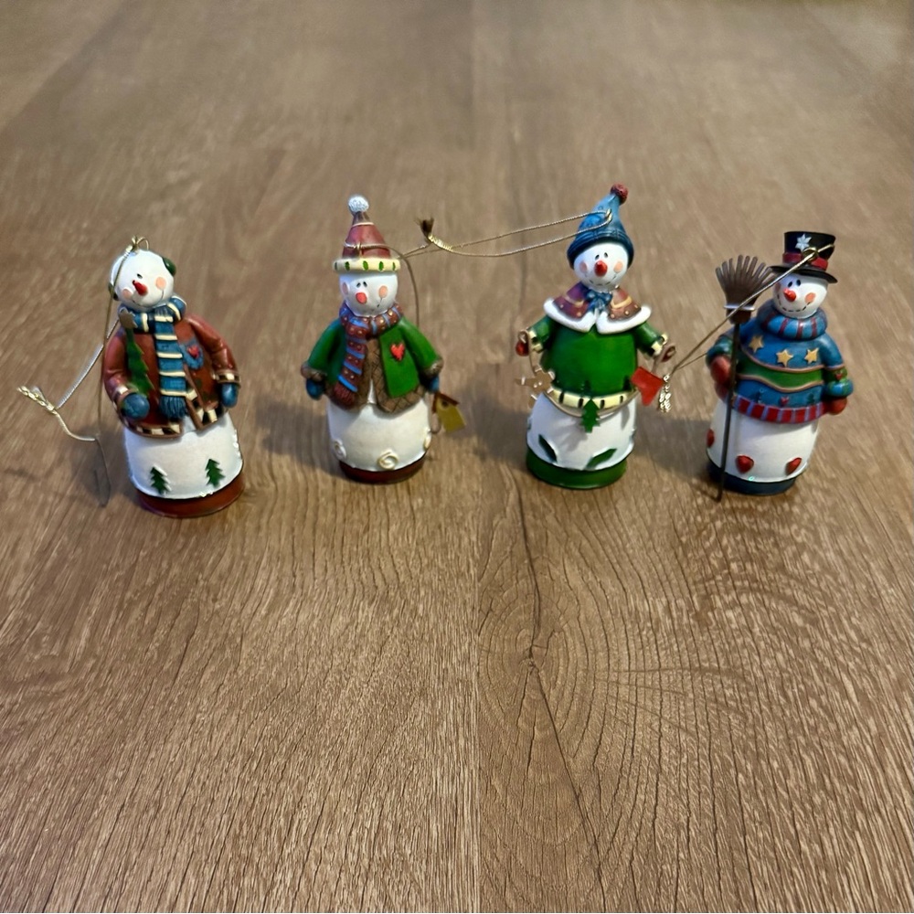 Set of Vintage Whimsical Snowman Christmas Ornaments Country Rustic Cottagecore